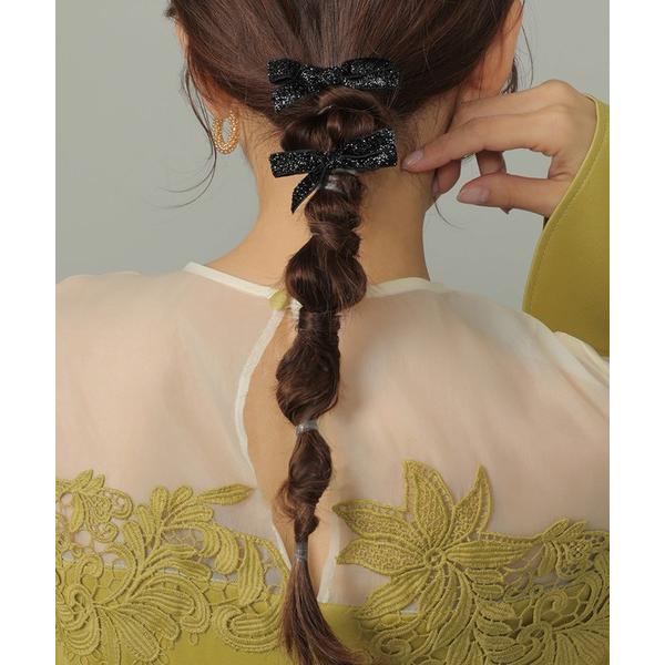 ヘアクリップ ラメ リボン 2個セット ミニヘアクリップ ヘアピン