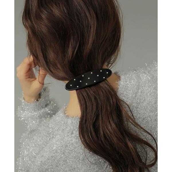 ヘアクリップ パール ラインストーン オーバル バレッタ