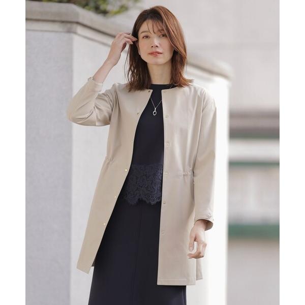 ノーカラーコート コート 「洗える・撥水」ドライツイルストレッチ ノーカラー コート レディース