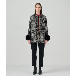 ノーカラーコート コート ツイードファーコート レディース