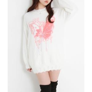 ニット セーター ふわふわダメージ加工バタフライ...の商品画像