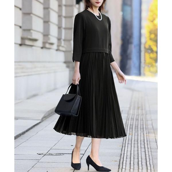 ワンピース 「喪服・礼服」コンビプリーツワンピース ブラックフォーマル フォーマル セレモニー 卒業...