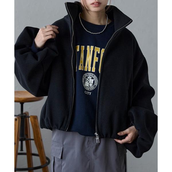 ブルゾン アウター フェイクウールボリューム袖ショートジャケット レディース