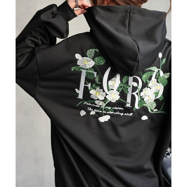 パーカー 「ユニセックス商品」ミニ裏毛 フラワー刺繍パーカー/フーディー レディース メンズ
