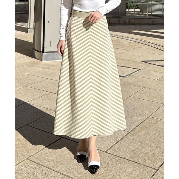 スカート 変形ストライプニットスカート
