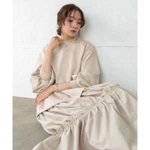 ワンピース 「Sサイズあり」異素材ドッキングギャザーワンピース