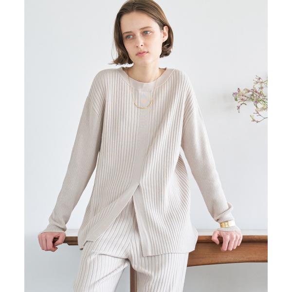 ニット セーター 「セットアップ対応」フロント スリット リブプルオーバー レディース