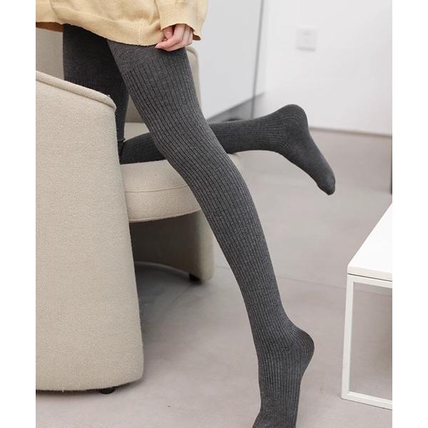 タイツ リブ細身美脚タイツ レディース