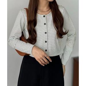 カーディガン クロップドボーダーカーディガン レディース