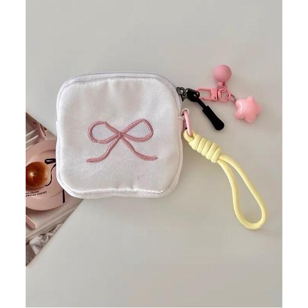 ポーチ チャーム付き刺繍リボンミニポーチ レディース
