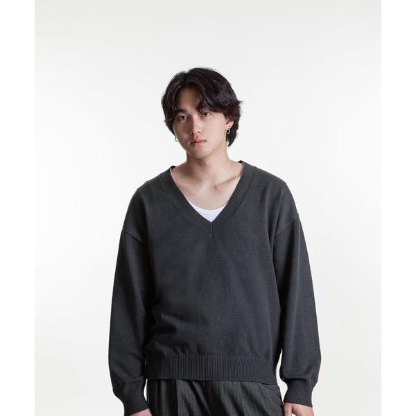 セーター ニット 「White Line」 リラックスフィット ハイゲージ Vネック ニット メンズ...