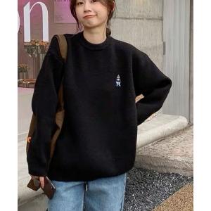 ニット セーター クマ刺繍ラウンドネックソフトもちもちセーター レディース