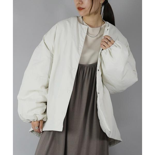 ジャケット ノーカラージャケット オーバーサイズサイドジップノーカラー中綿ジャケット レディース メ...