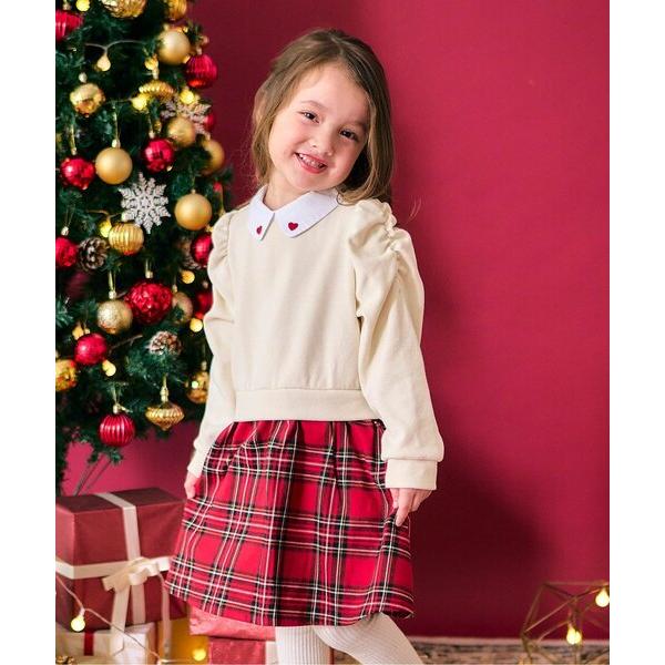ワンピース 「リンク」ハート刺繍チェックドッキングワンピース キッズ 子供服 女の子