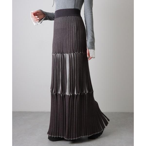 スカート bicolor pleats knit skirt /ティアードバイカラープリーツニットロ...