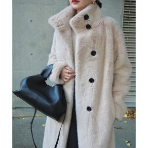 コート アウター stand collar fur coat /スタンドカラーボタンファーミドルコート レディース