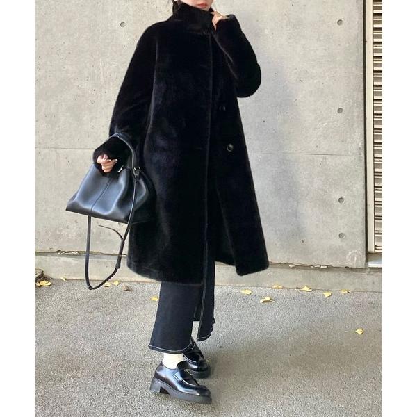 コート アウター stand collar fur coat /スタンドカラーボタンファーミドルコー...