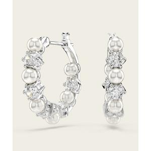 ピアス 「公式」「スワロフスキー」Matrix ドロップピアス クリスタル・パール， ラウンドカット， ホワイト， ロジウム・プレーティング レディー