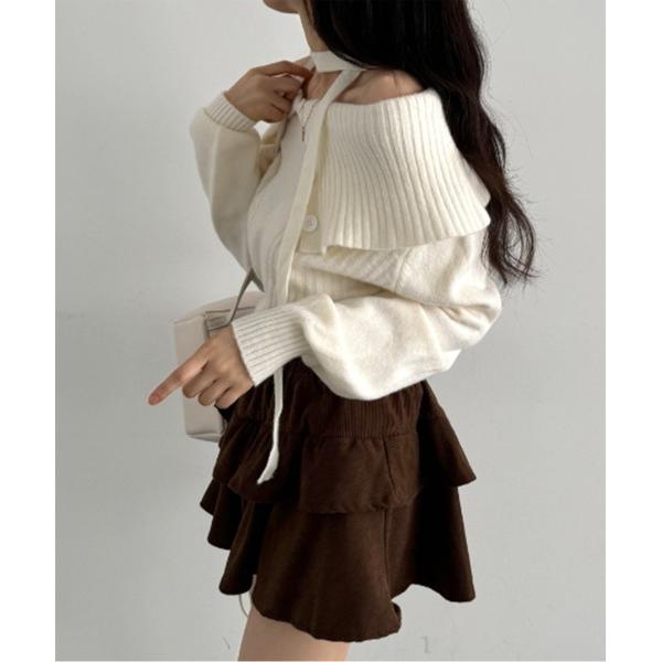 ニット セーター ボタンオフショルダータイニット レディース