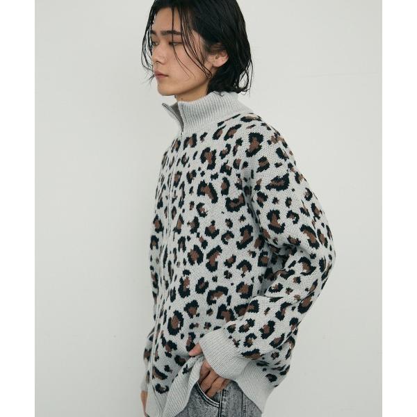 セーター ニット Leopard print zip-up knit sweater / レオパード...