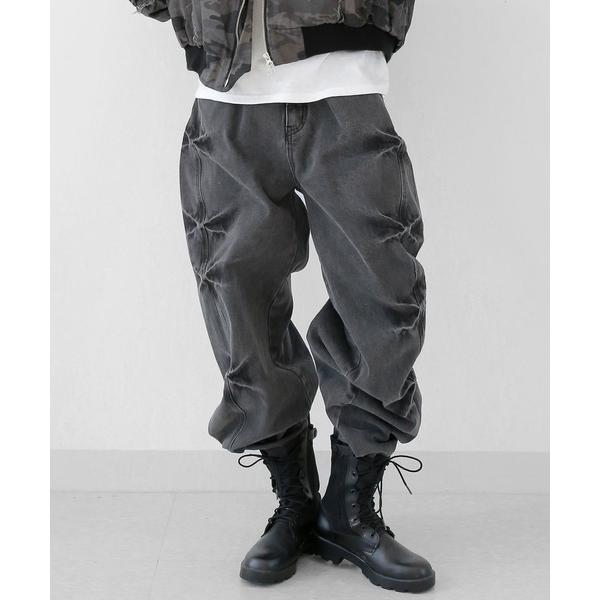 ジーンズ ケミカルウォッシュ カーブデニム  ワイドデニムパンツ ロングパンツ バギーワイドバイカー...
