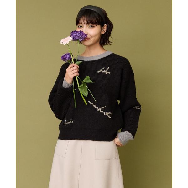 ニット セーター 「FONT LAB」グリーティングエンブロイダリーニット レディース