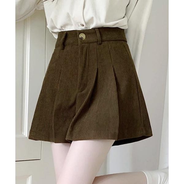 パンツ タックプリーツ コーディロイ ショートパンツ レディース