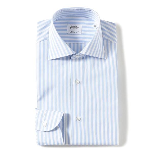 シャツ コットン ロンドンストライプ ワイドカラーシャツ メンズ