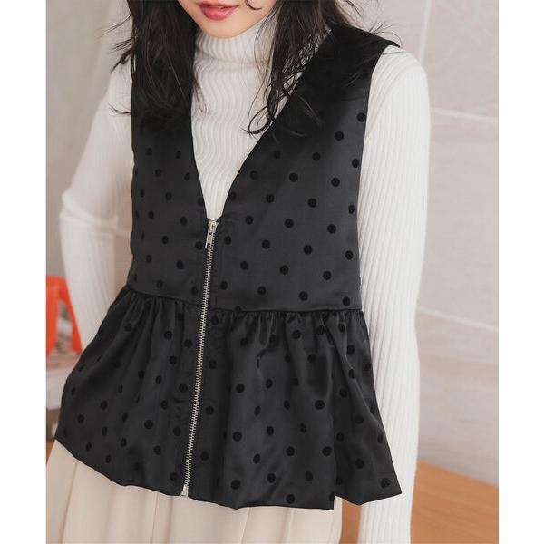 ベスト ジレ サテンフロッキードットフロントジップベスト レディース