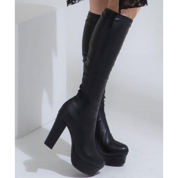 ブーツ ストレッチY2K太ヒールロングブーツ レディース
