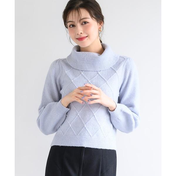 ニット セーター ラメフラッフィーダイヤ柄オフタートルニット/MM448323 レディース