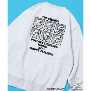 トレーナー スウェット GRAFFLEX×THE SMURFS/グラフレックス×スマーフ バック刺繍プリントデザイン クルーネックスウェット メンズ