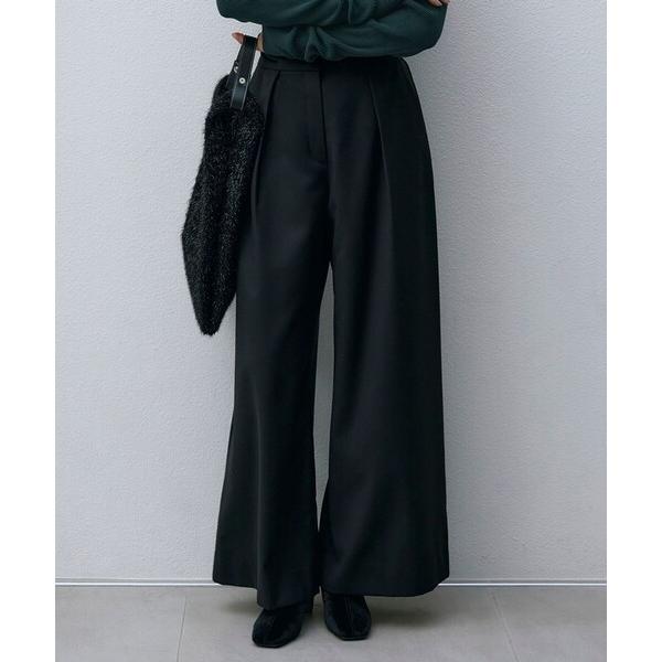 パンツ 「洗える」 ウールヴィスコースストレッチ タックパンツ レディース
