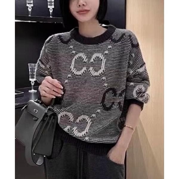 ニット セーター 英字モチーフ丸首ニット レディース