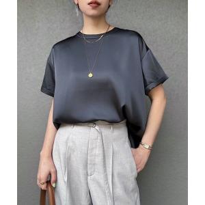 ブラウス シャツ バックジップサテンTブラウス レディース