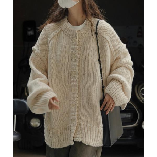 カーディガン ローゲージクルーネックカーディガン レディース