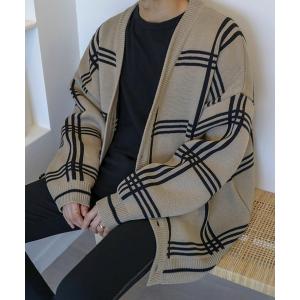 カーディガン 「NOWLE」Vネック チェック柄 ニット カーディガン メンズ レディース