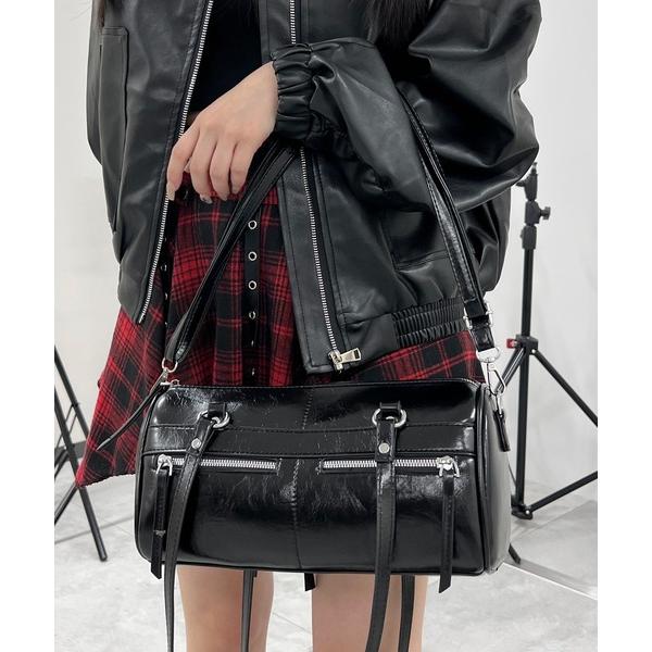 ボストンバッグ フェイクポケット合皮ボストンバッグ レディース メンズ