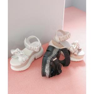 サンダル 厚底ギャザーリボンサンダル　8990005 レディース