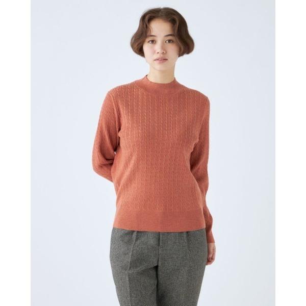 ニット セーター 「おうちで洗える」モックネックニット×ケーブルデザイン レディース