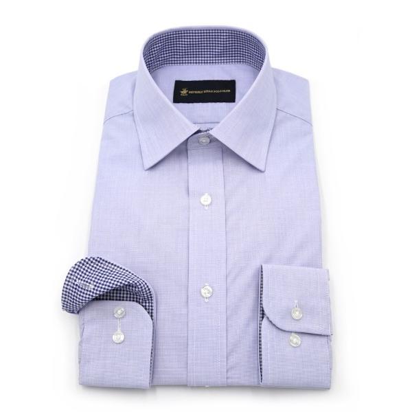 フォーマル シャツ 「形態安定」長袖ワイシャツ セミワイド 別布 ブルー 織柄無地 ビバリーヒルズポ...