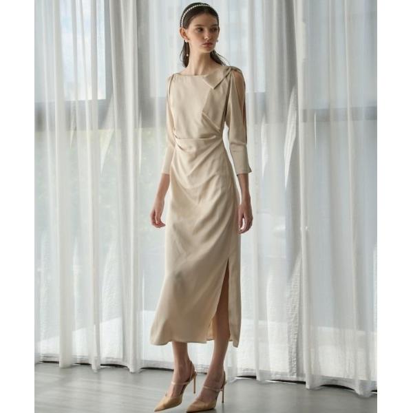 ワンピース Shoulder Ribbon Satin Drape one piece ショルダーリ...