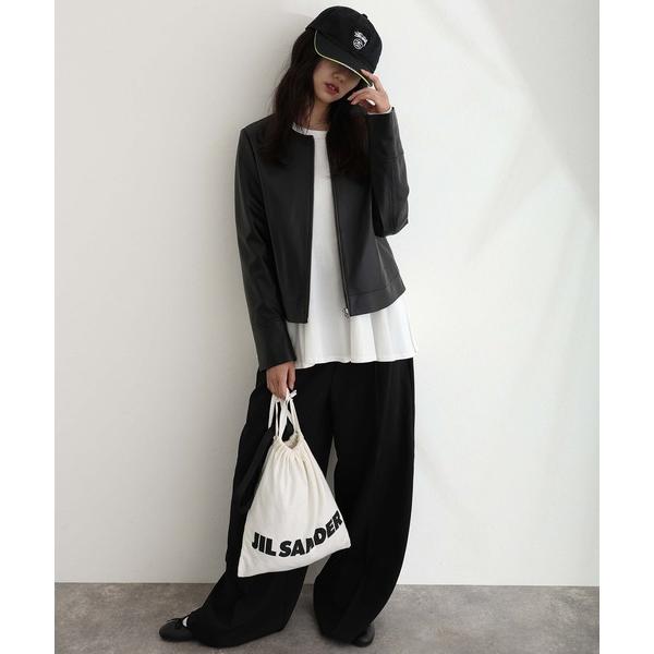 ジャケット ノーカラージャケット ラムレザージャケット レディース