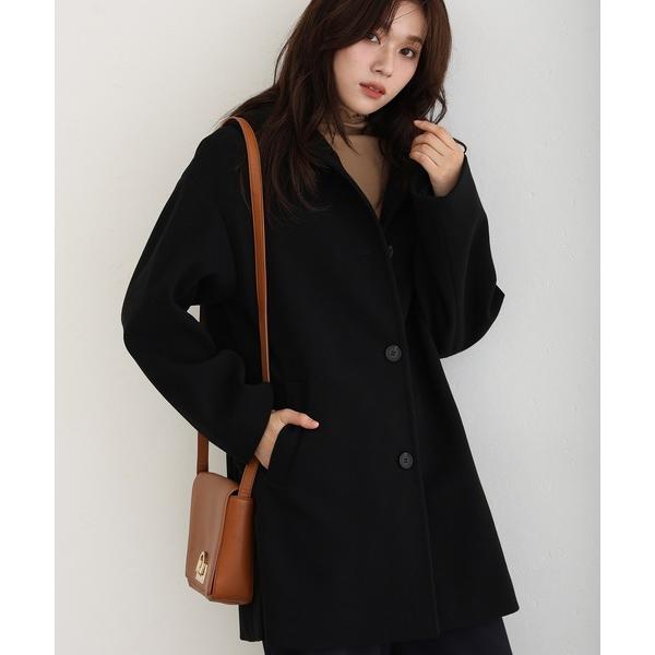 ステンカラーコート コート 家で洗えるフード付きコート レディース