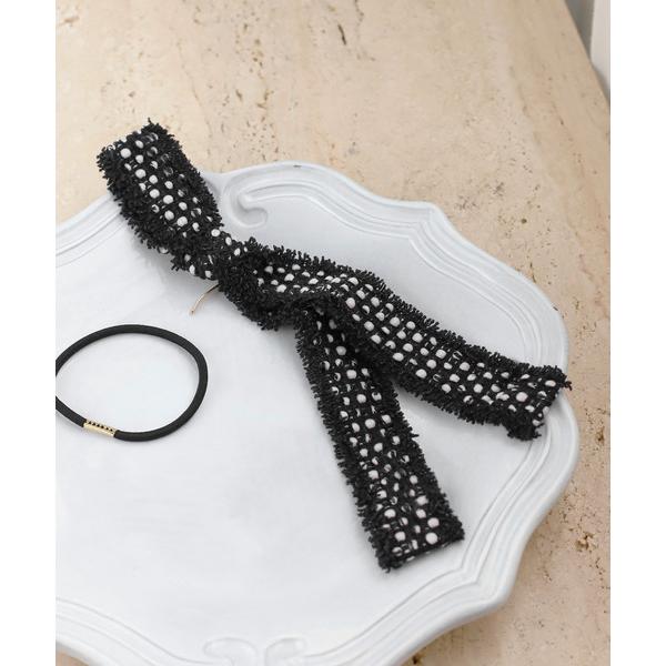 ヘアゴム ツイードリボンポニーフック