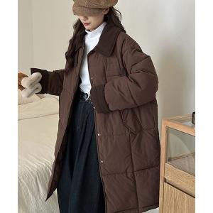 ダウンコート ダウンジャケット コーデュロイカラーキルティングロングコート レディース