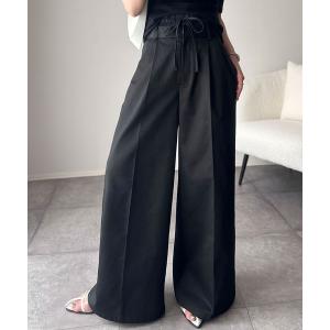 ワイドパンツ スラックス パンツ 上品なシルエットの優秀パンツ♪Wベルト異素材スラックスワイドパンツ レディース｜ZOZOTOWN Yahoo!店