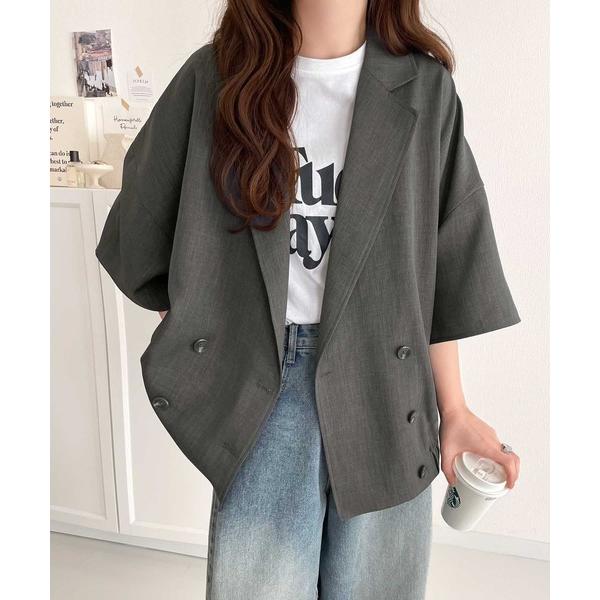 ブラウス シャツ 上品な大人カジュアルを叶える。テックリネン素材ダブルテーラード衿シャツジャケット ...