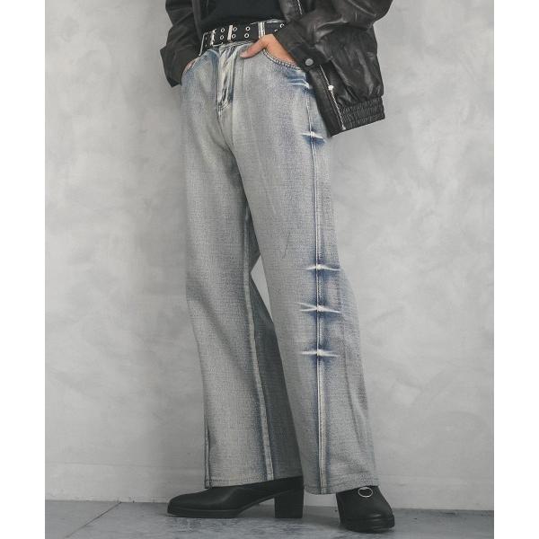 ジーンズ Vintage wash center cut wide denim pants / ビン...