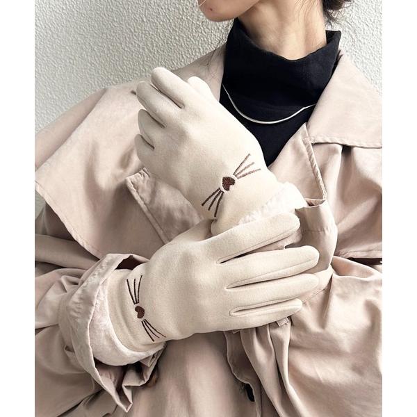 手袋 裏起毛スエードファー付きグローブ レディース